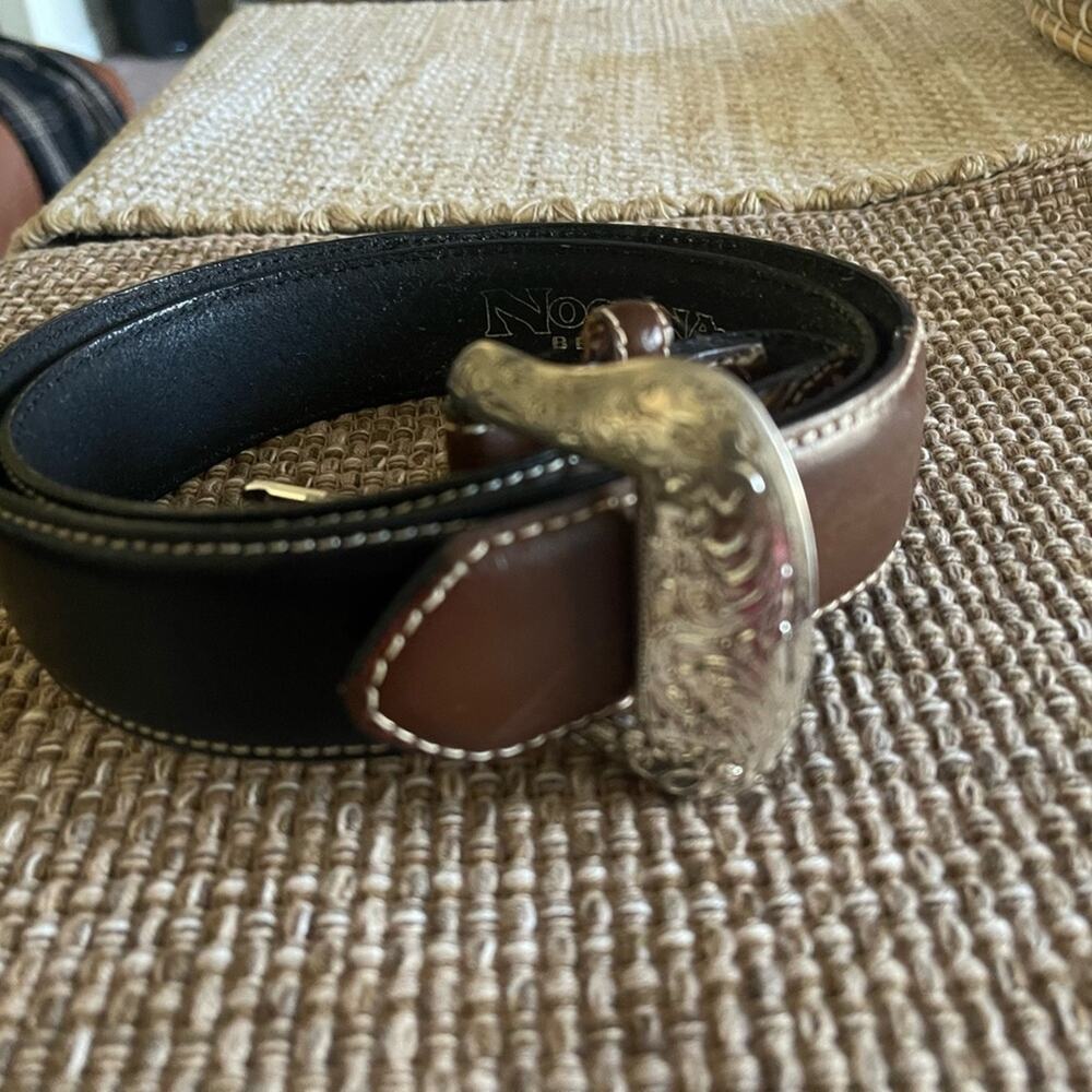 Nocona Black and Brown Leather Belt with Silver Buckle Sz 36. Unisex